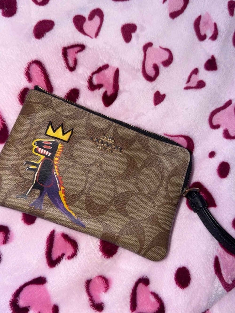 Coach Brown Canvas Wristlet with Tan Leather Trim